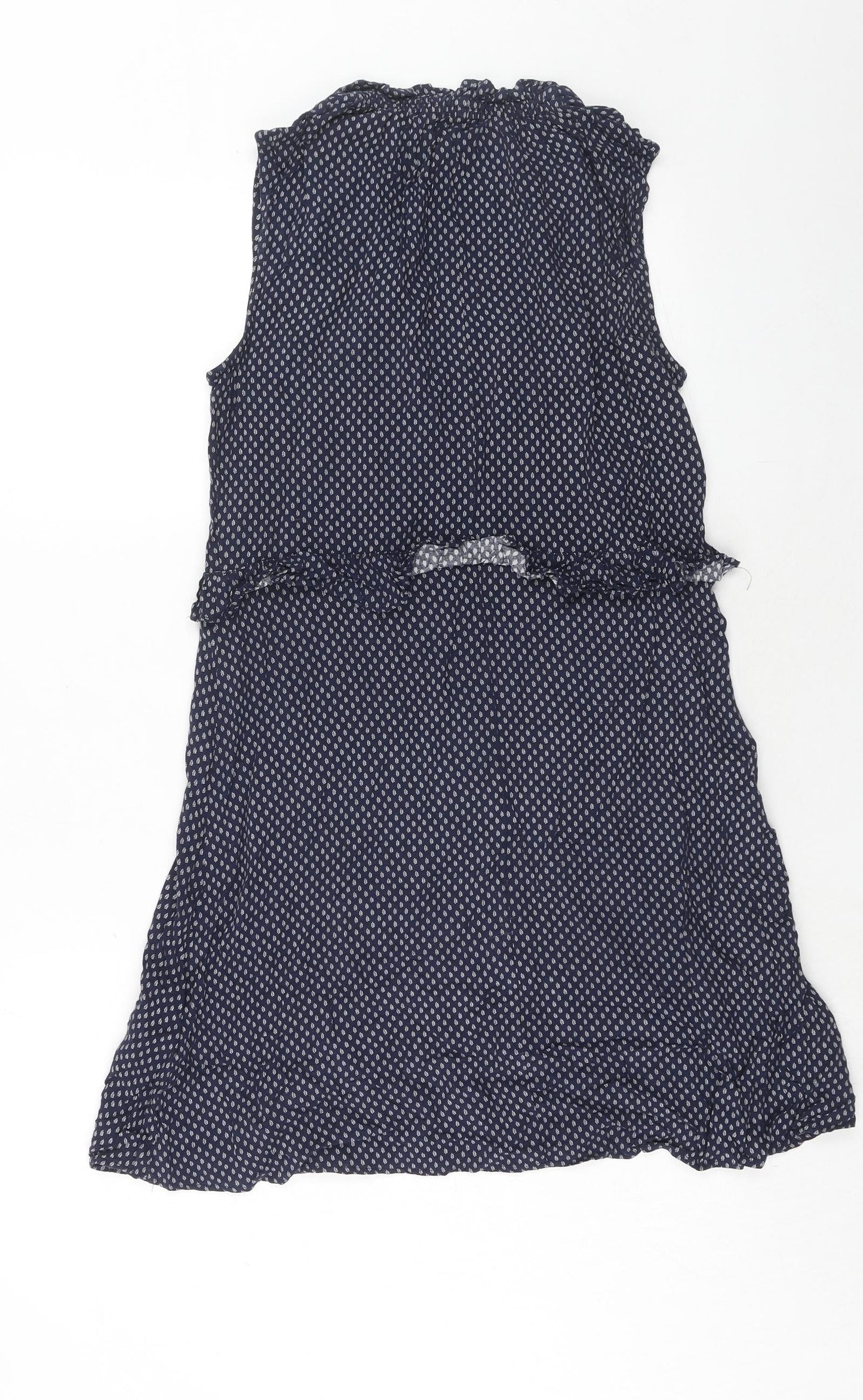 H&M Womens Blue Geometric Viscose A-Line Size 8 V-Neck Tie