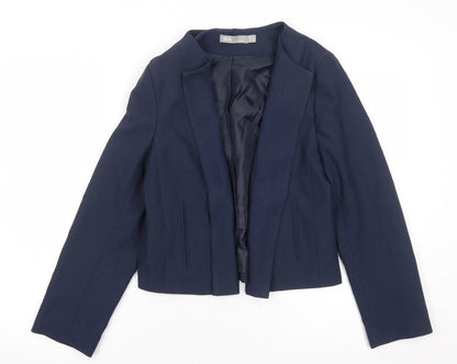 Additional front view of ASOS women’s blue polyester jacket blazer, size UK 12, - open