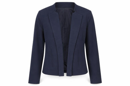 Front view of ASOS women’s blue polyester jacket blazer, size UK 12, - open