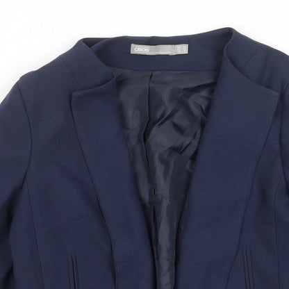 Close-up detail of ASOS women’s blue polyester jacket blazer, size UK 12, - open