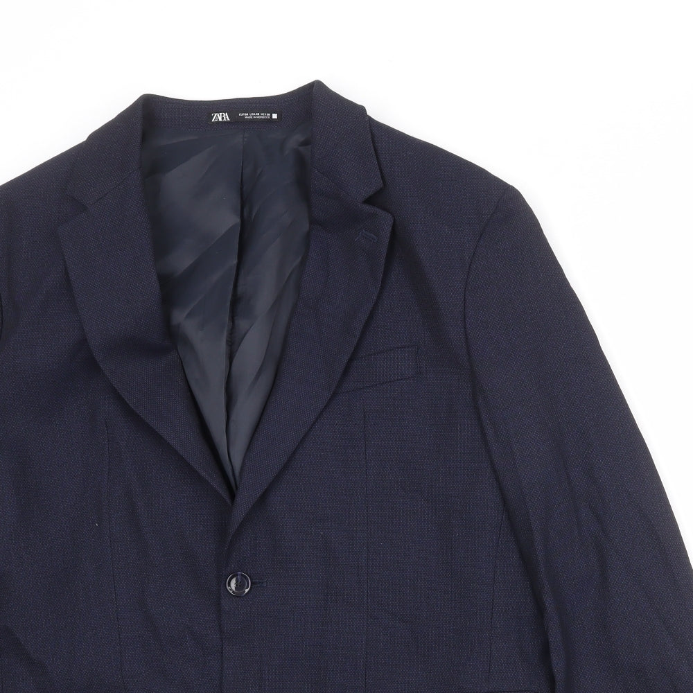 Zara Mens Blue Polyester Jacket Suit Jacket Size 40 Regular