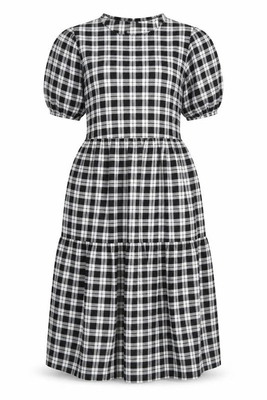 Divided by H&M Womens Black Plaid Polyester A-Line Size S Round Neck Button