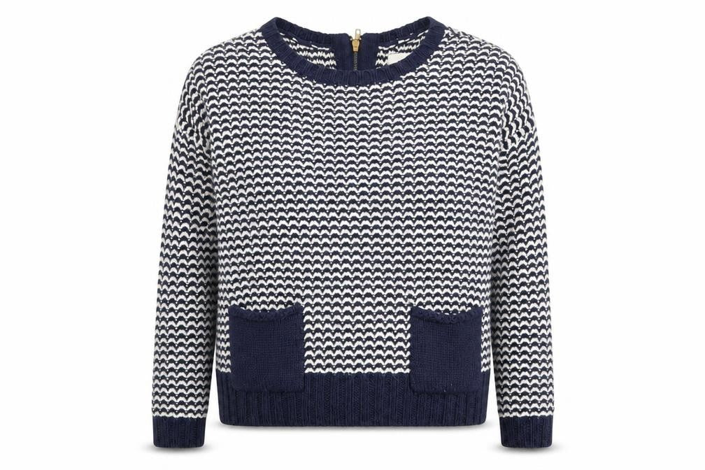 New Look Womens Blue Round Neck Geometric Acrylic Pullover Jumper Size 8