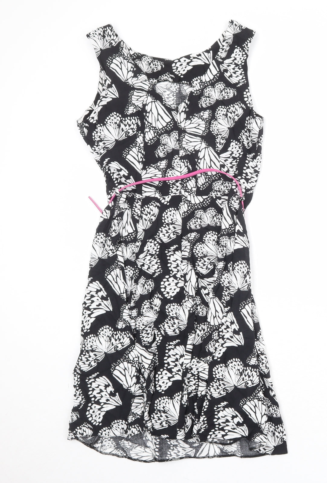 Wallis Womens Black Geometric Viscose A-Line Size 10 Round Neck Zip - Butterfly