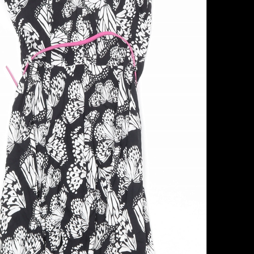 Wallis Womens Black Geometric Viscose A-Line Size 10 Round Neck Zip - Butterfly