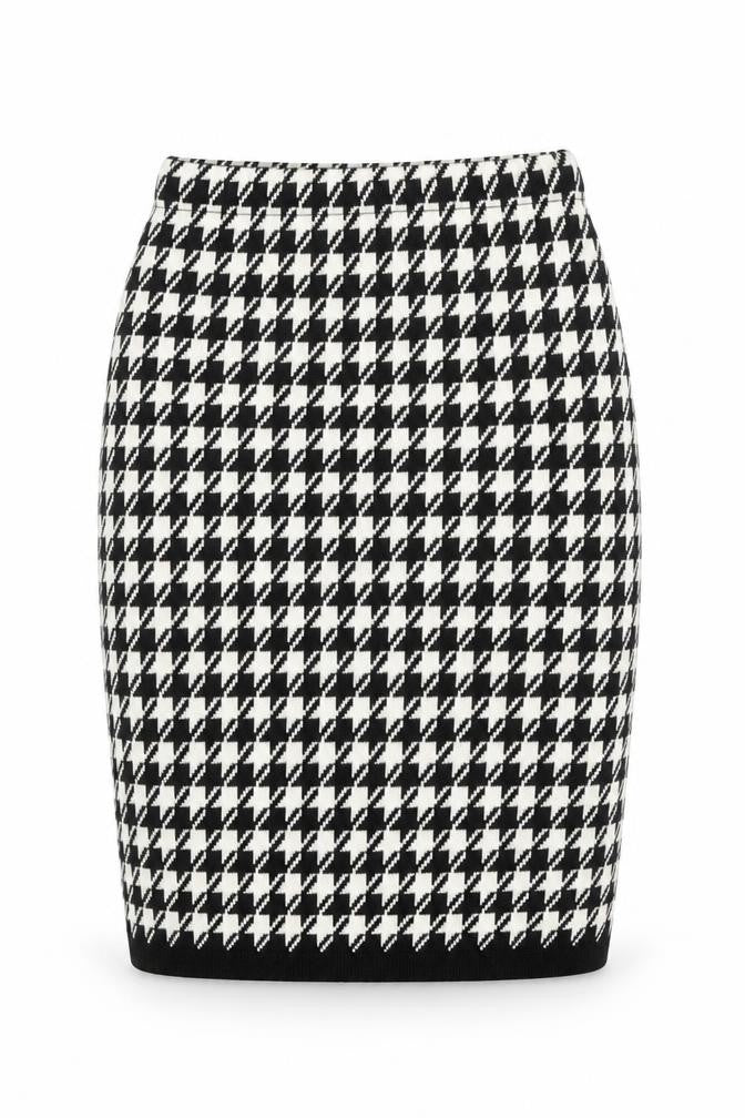 POP Womens Black Geometric Acrylic Straight & Pencil Skirt Size S - Houndstooth Pattern