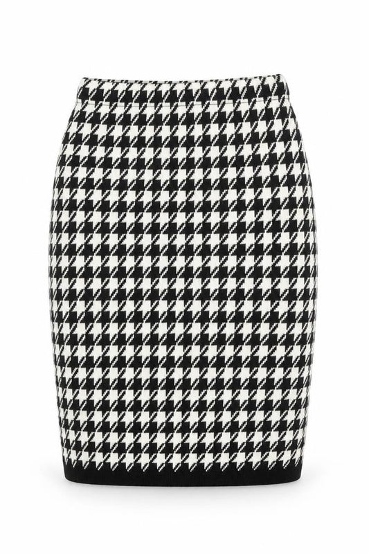 POP Womens Black Geometric Acrylic Straight & Pencil Skirt Size S - Houndstooth Pattern