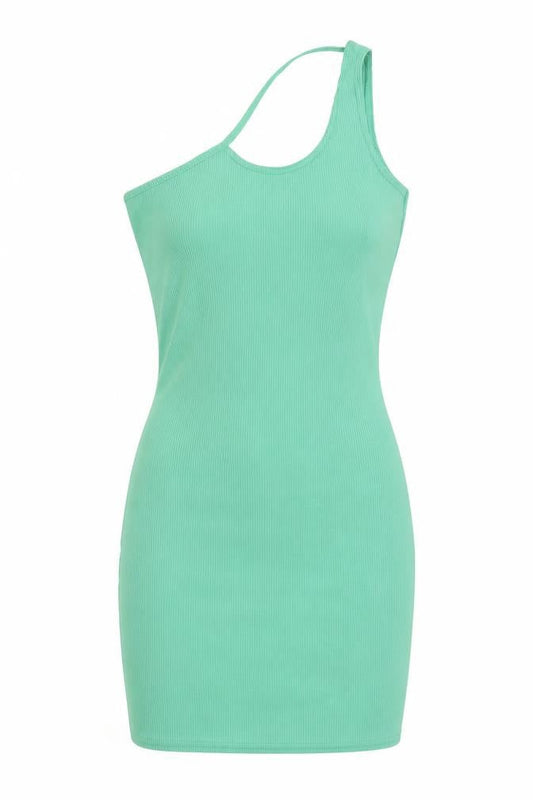 PRETTYLITTLETHING Womens Green Polyester Mini Size 10 One Shoulder Pullover