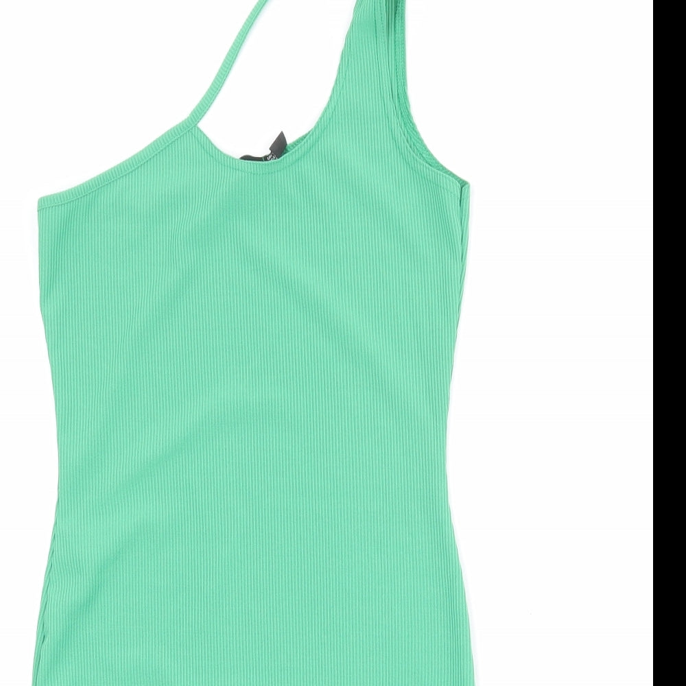 PRETTYLITTLETHING Womens Green Polyester Mini Size 10 One Shoulder Pullover