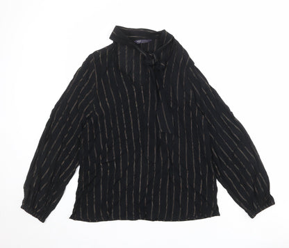 Marks & Spencer Womens Black Striped Viscose Basic Blouse Size 10 Round Neck