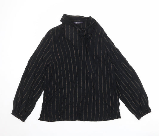 Marks and Spencer Womens Black Striped Viscose Basic Blouse Size 10 Round Neck