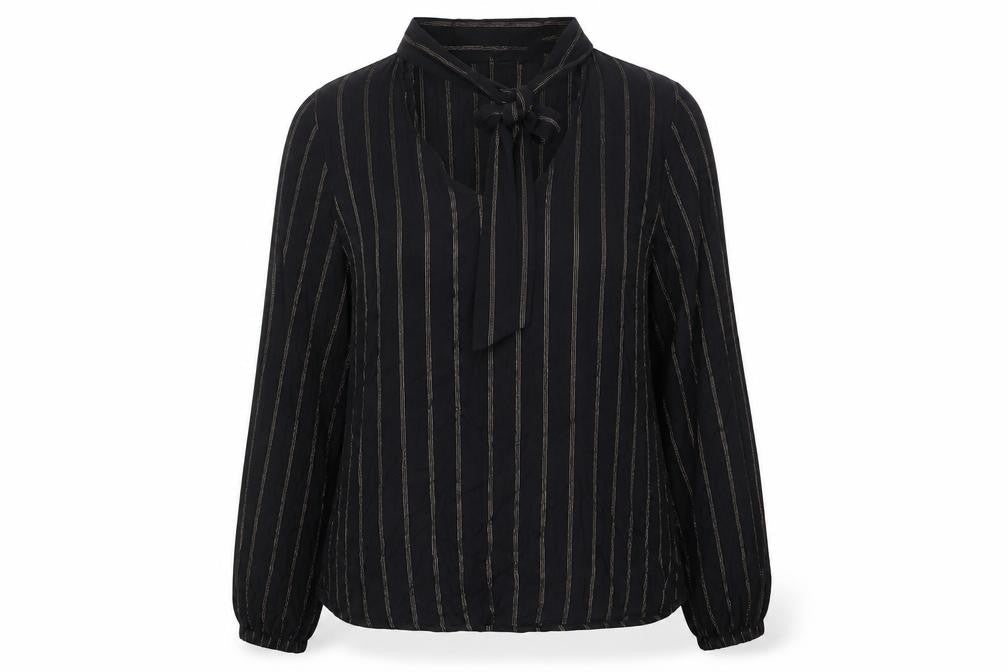 Marks & Spencer Womens Black Striped Viscose Basic Blouse Size 10 Round Neck
