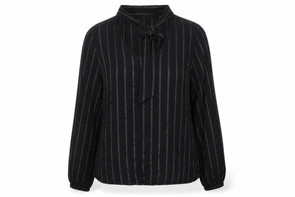 Marks & Spencer Womens Black Striped Viscose Basic Blouse Size 10 Round Neck