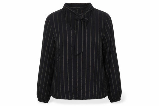 Marks and Spencer Womens Black Striped Viscose Basic Blouse Size 10 Round Neck
