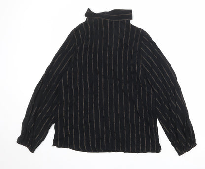 Marks & Spencer Womens Black Striped Viscose Basic Blouse Size 10 Round Neck