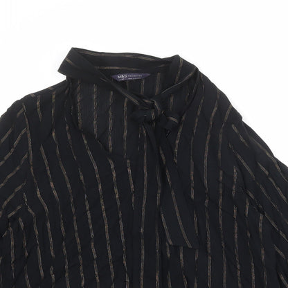 Marks & Spencer Womens Black Striped Viscose Basic Blouse Size 10 Round Neck