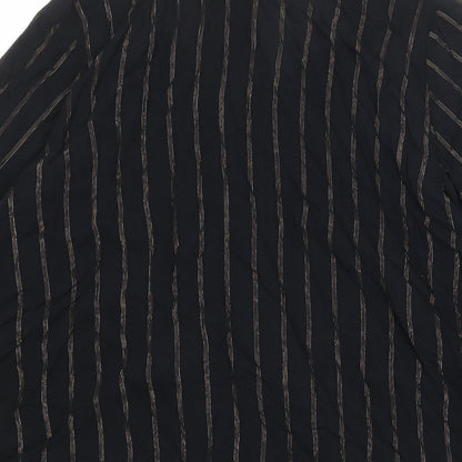 Marks & Spencer Womens Black Striped Viscose Basic Blouse Size 10 Round Neck