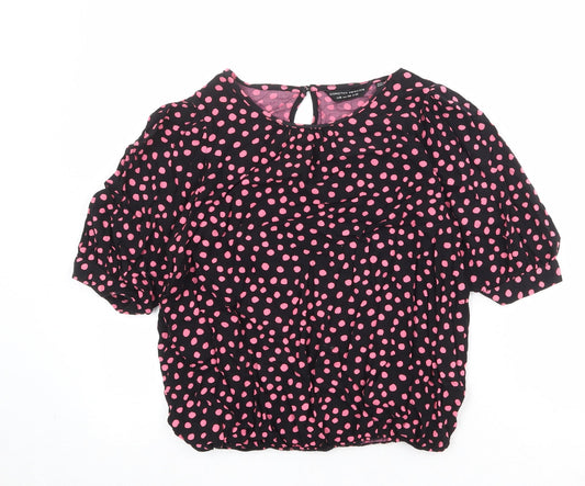 Dorothy Perkins Womens Black Polka Dot Viscose Basic Blouse Size 10 Round Neck
