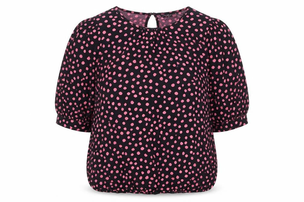 Dorothy Perkins Womens Black Polka Dot Viscose Basic Blouse Size 10 Round Neck