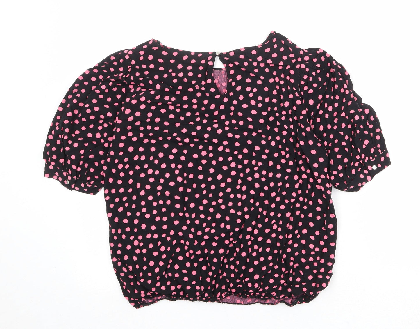 Dorothy Perkins Womens Black Polka Dot Viscose Basic Blouse Size 10 Round Neck