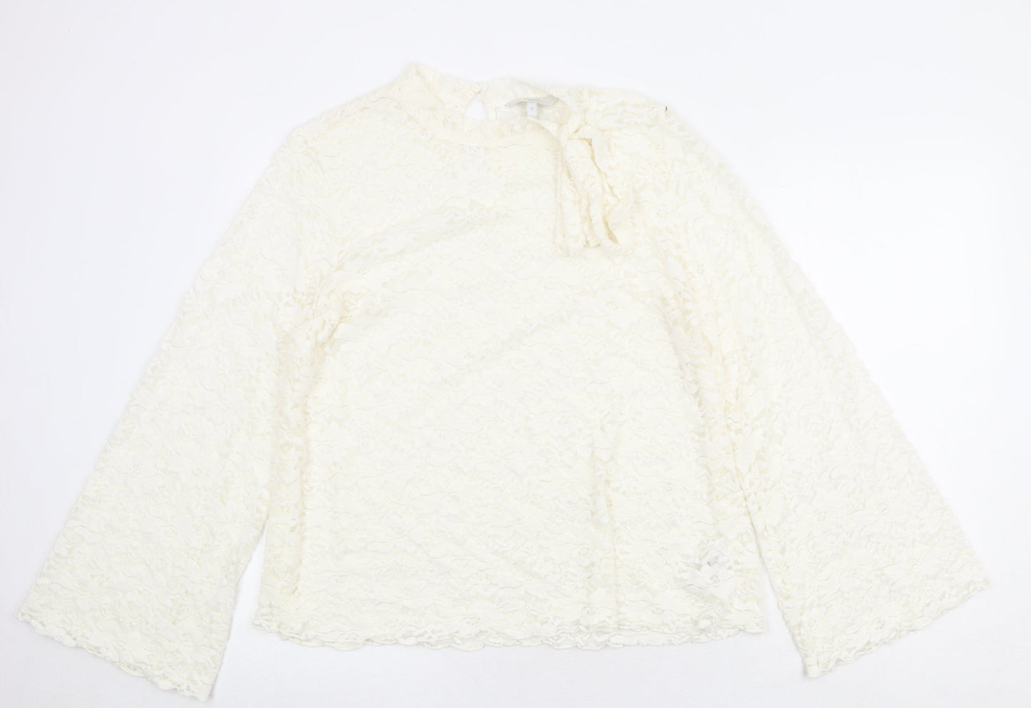 NEXT Womens Ivory Nylon Basic Blouse Size 16 Mock Neck - Flute Sleeve