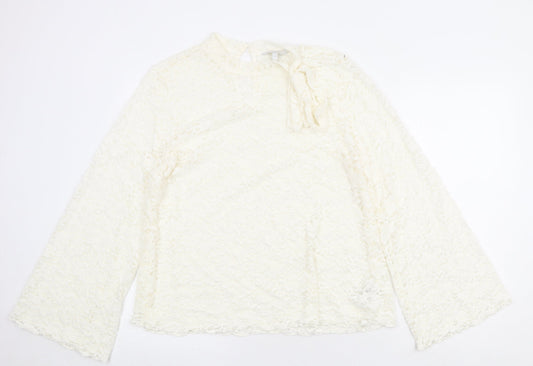 NEXT Womens Ivory Nylon Basic Blouse Size 16 Mock Neck - Flute Sleeve