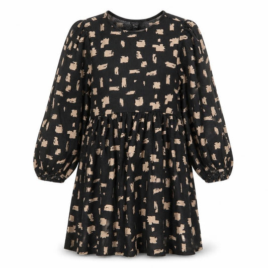 New Look Womens Black Geometric Polyester A-Line Size 10 Round Neck Pullover