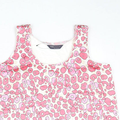 Marks & Spencer Womens Pink Animal Print Polyester Basic Tank Size 8 Scoop Neck