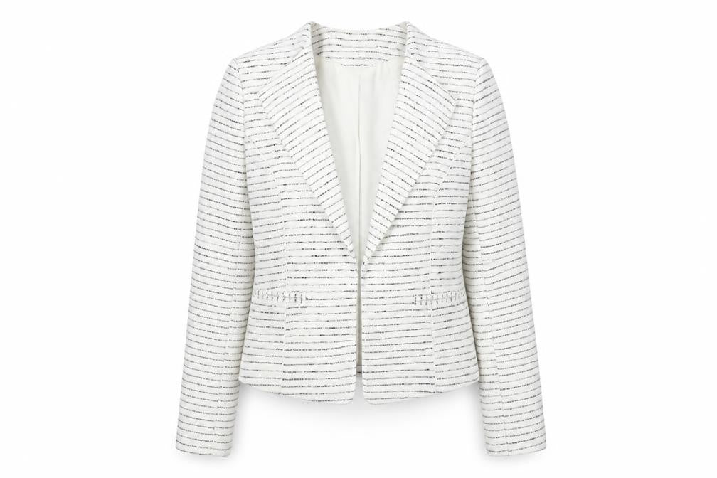 H&M Womens White Striped Jacket Blazer Size 10