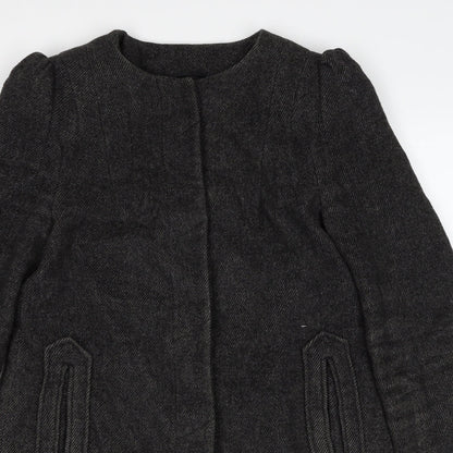 Close-up detail of ESPRIT women’s grey overcoat coat, size UK 12, button