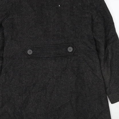 Brand and care label for ESPRIT women’s grey overcoat coat, size UK 12, button