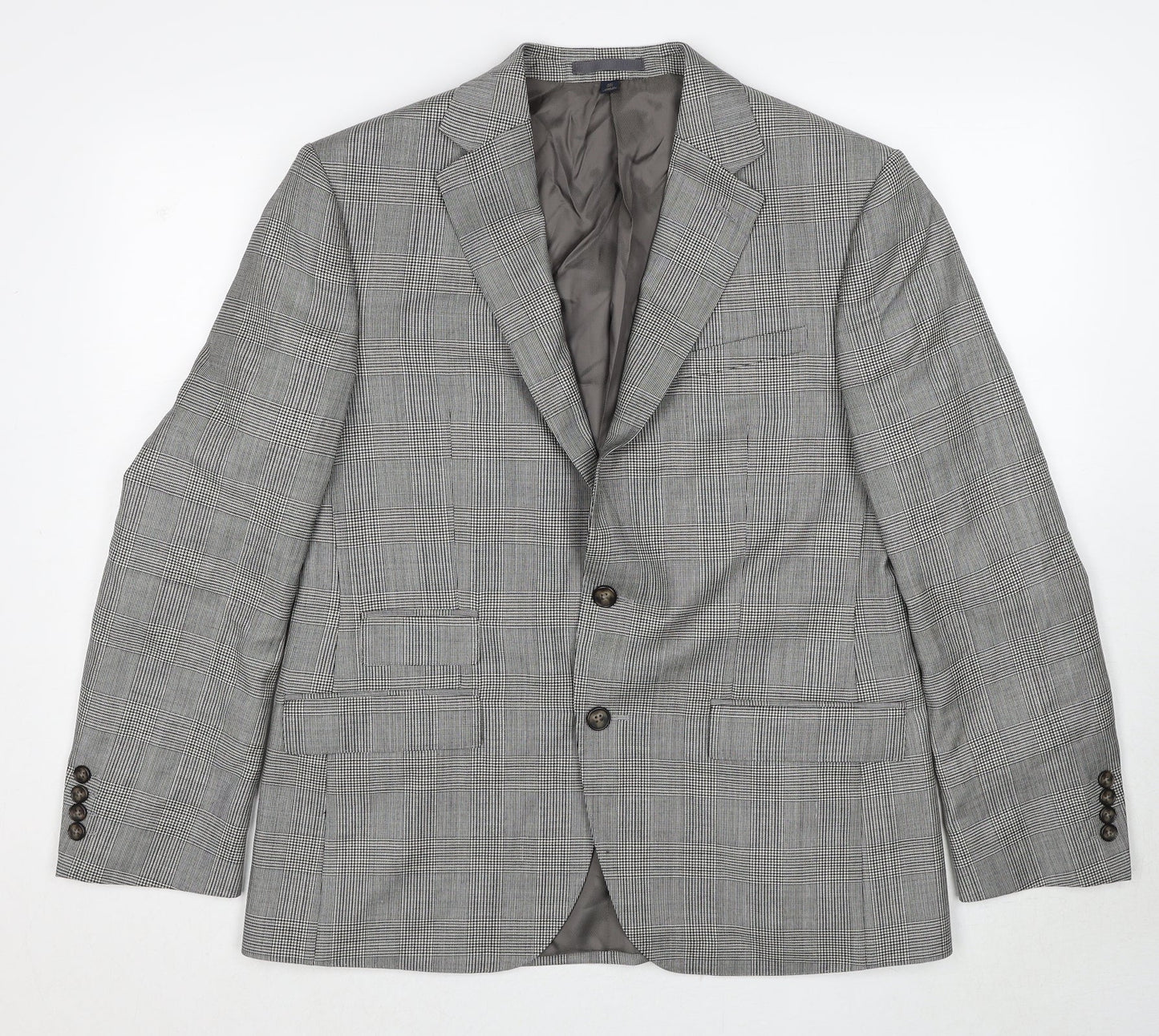Marks and Spencer Mens Grey Plaid Wool Jacket Suit Jacket Size 40 Regular