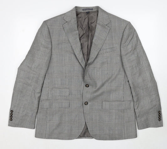 Marks and Spencer Mens Grey Plaid Wool Jacket Suit Jacket Size 40 Regular