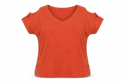 NEXT Womens Orange Polyester Basic Blouse Size 12 Round Neck - Cold Shoulder, Lace Detail