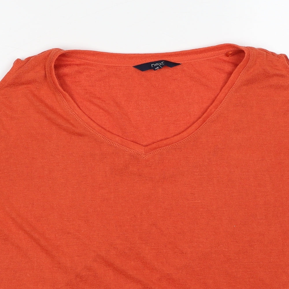 NEXT Womens Orange Polyester Basic Blouse Size 12 Round Neck - Cold Shoulder, Lace Detail