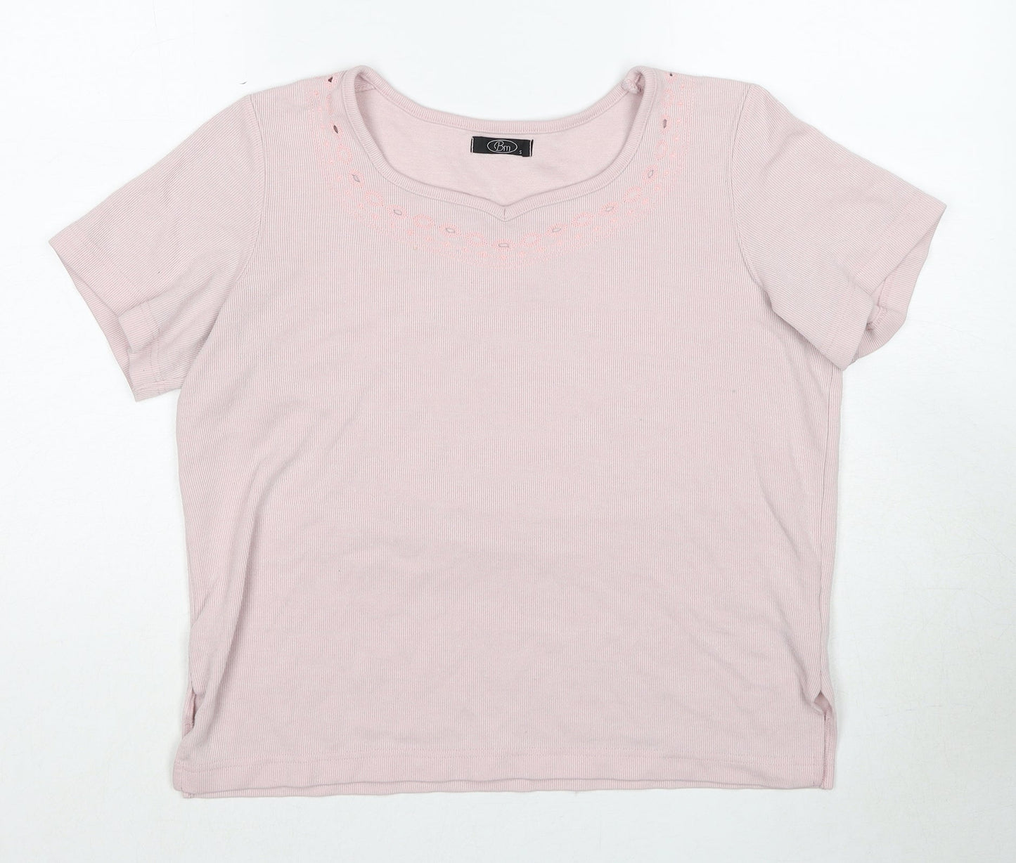 Bonmarché Womens Pink Polyester Basic T-Shirt Size S Boat Neck - Ribbed