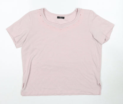 Bonmarché Womens Pink Polyester Basic T-Shirt Size S Boat Neck - Ribbed