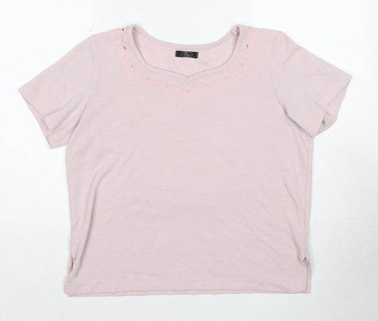 Bonmarché Womens Pink Polyester Basic T-Shirt Size S Boat Neck - Ribbed