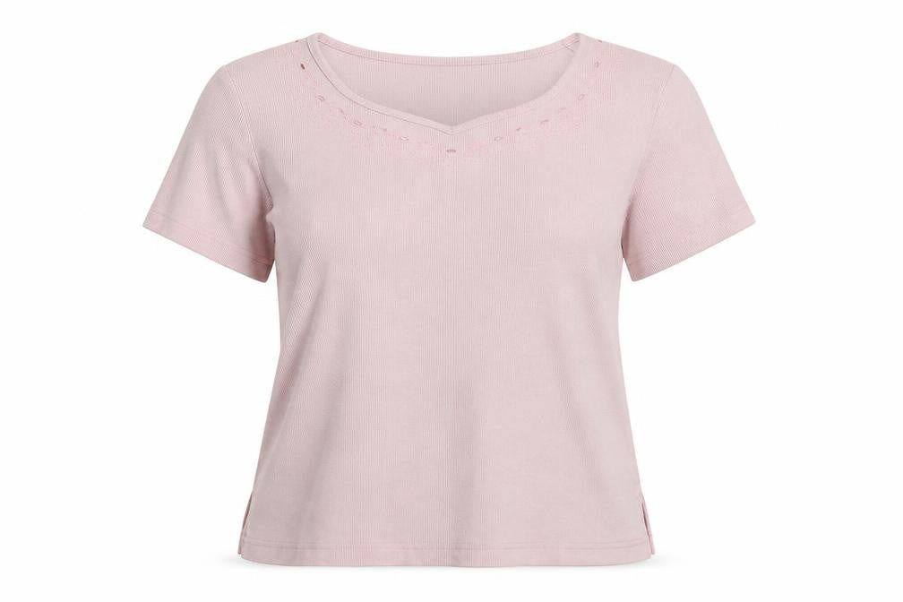 Bonmarché Womens Pink Polyester Basic T-Shirt Size S Boat Neck - Ribbed