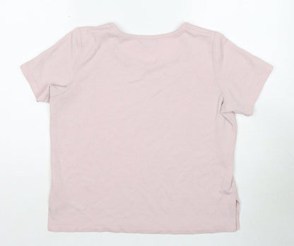 Bonmarché Womens Pink Polyester Basic T-Shirt Size S Boat Neck - Ribbed