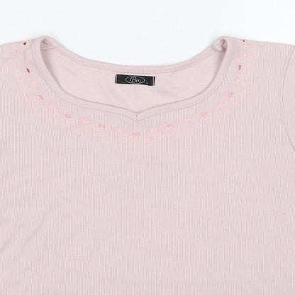 Bonmarché Womens Pink Polyester Basic T-Shirt Size S Boat Neck - Ribbed