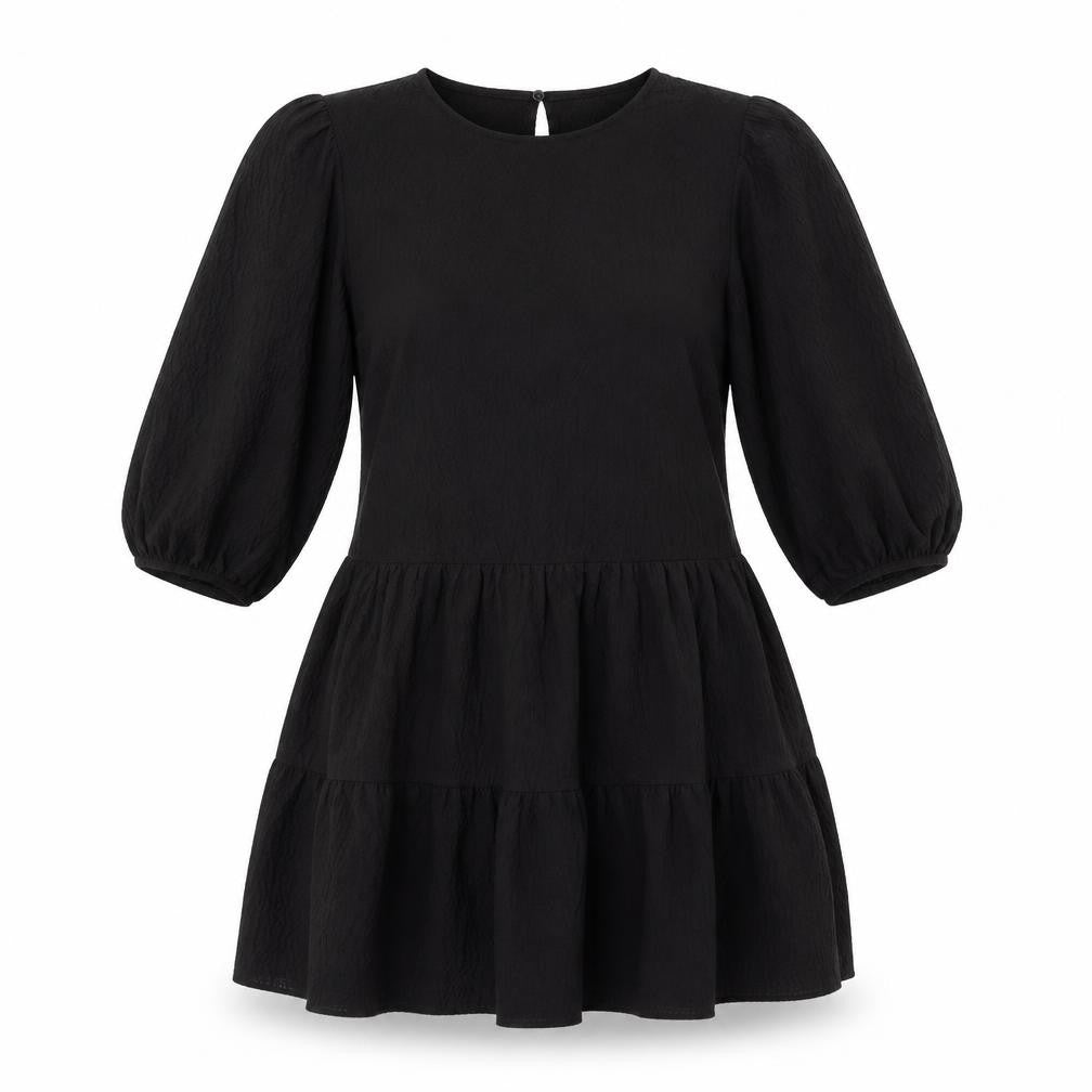 New Look Womens Black Polyester Trapeze & Swing Size 8 Round Neck Button