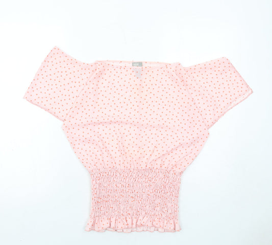 ASOS Womens Pink Polka Dot Polyester Basic Blouse Size 6 Off the Shoulder - Shirred