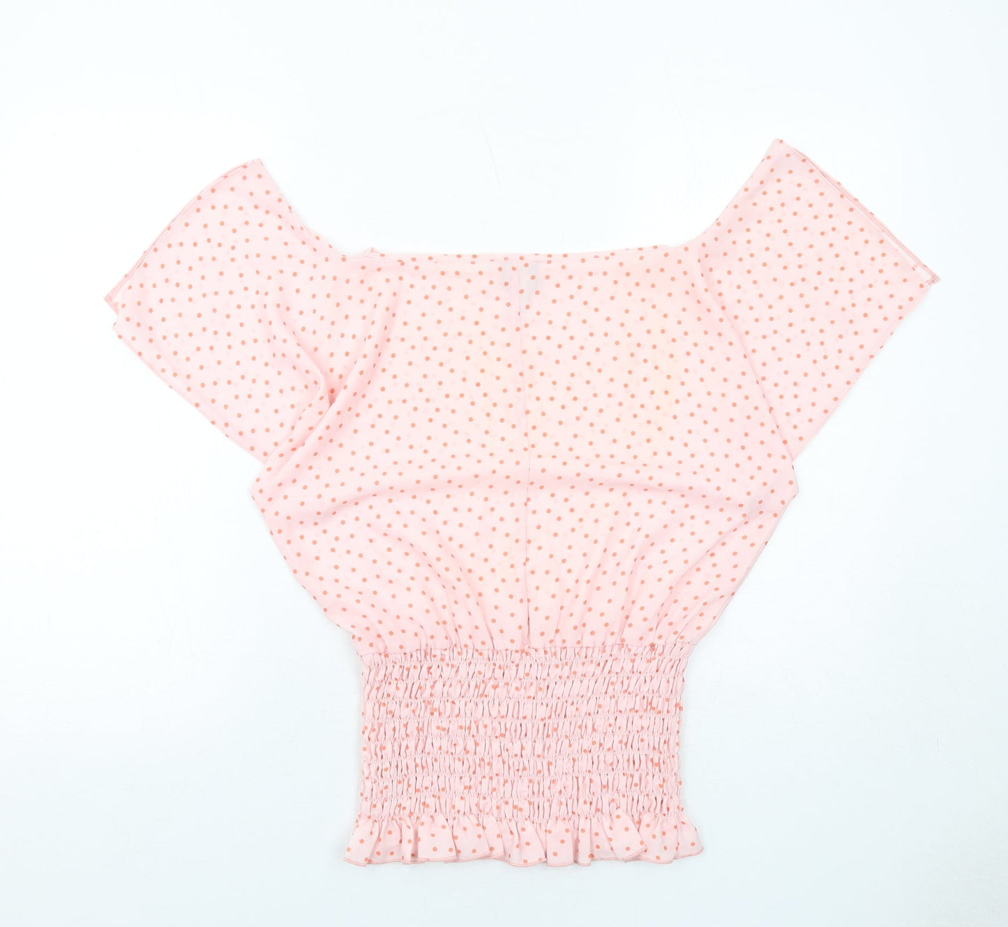 ASOS Womens Pink Polka Dot Polyester Basic Blouse Size 6 Off the Shoulder - Shirred