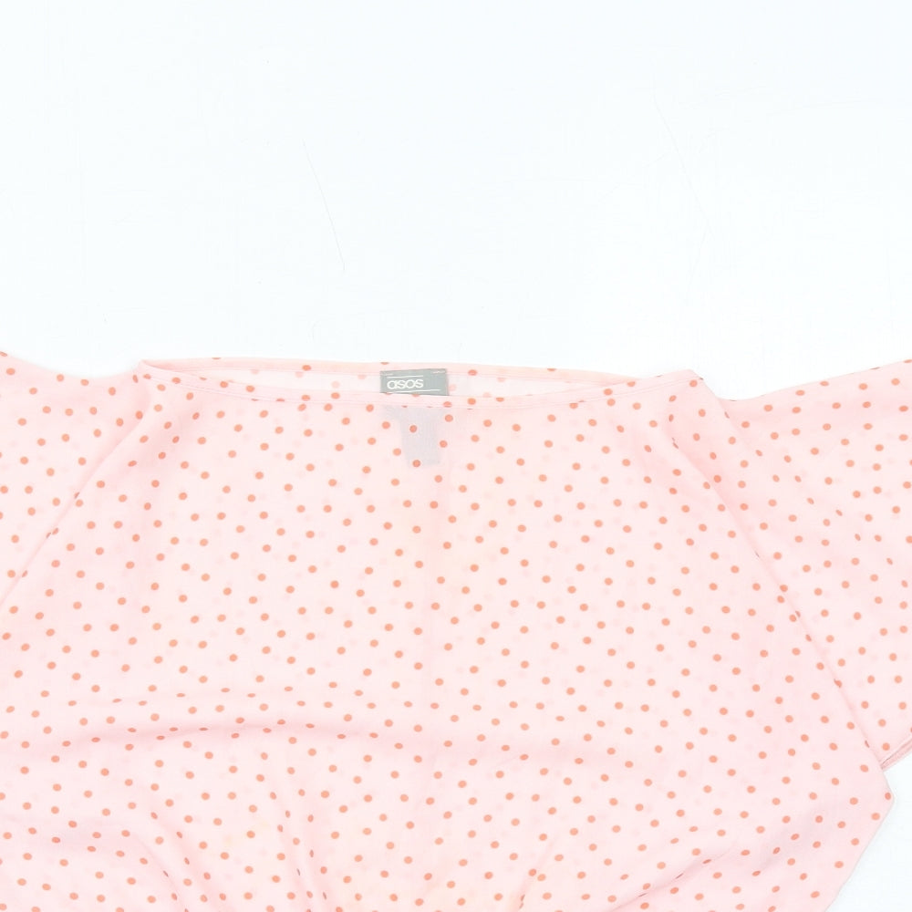 ASOS Womens Pink Polka Dot Polyester Basic Blouse Size 6 Off the Shoulder - Shirred