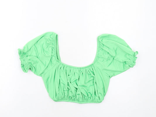 Urban Outfitters Womens Green Polyester Cropped Blouse Size S Off the Shoulder - Lace Up Back