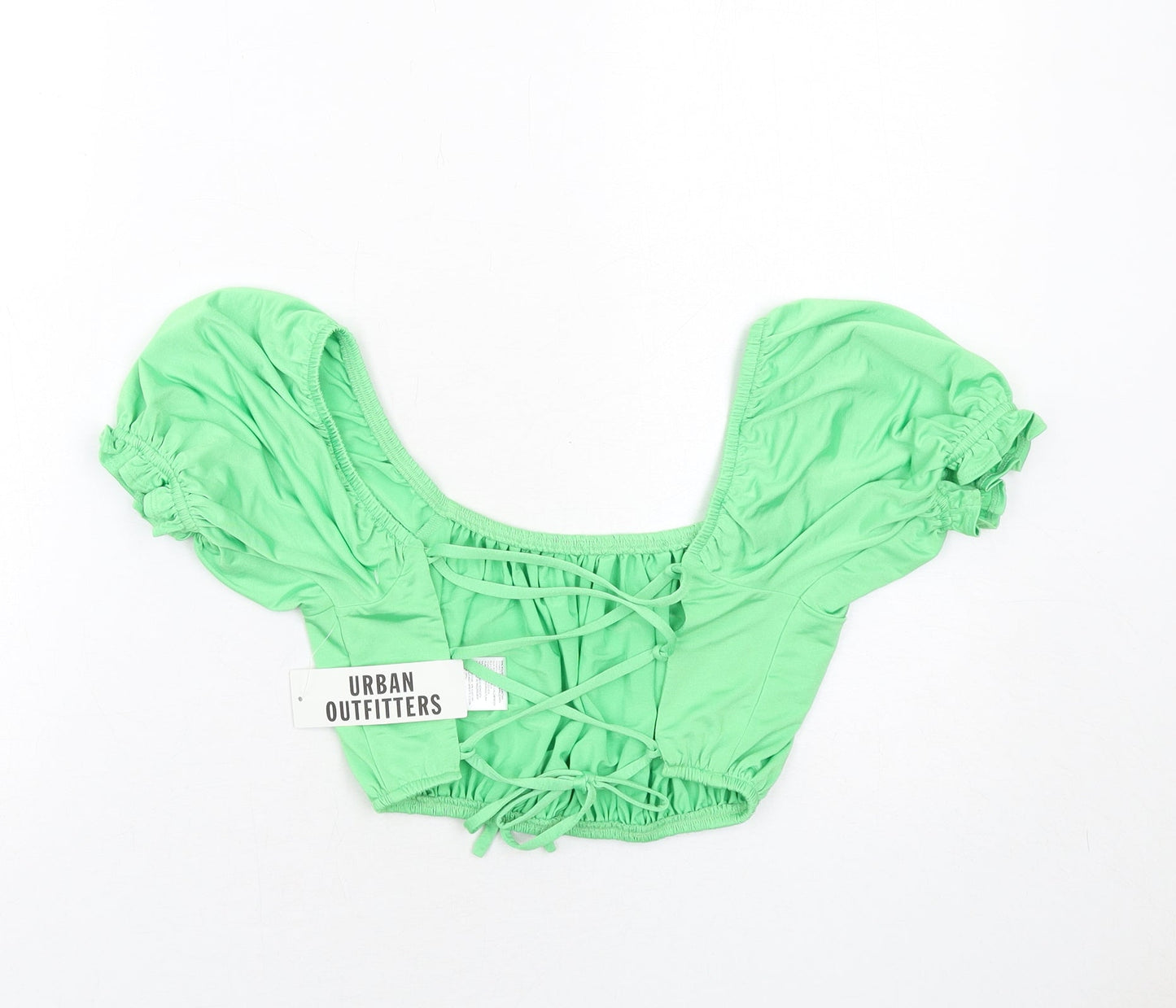 Urban Outfitters Womens Green Polyester Cropped Blouse Size S Off the Shoulder - Lace Up Back
