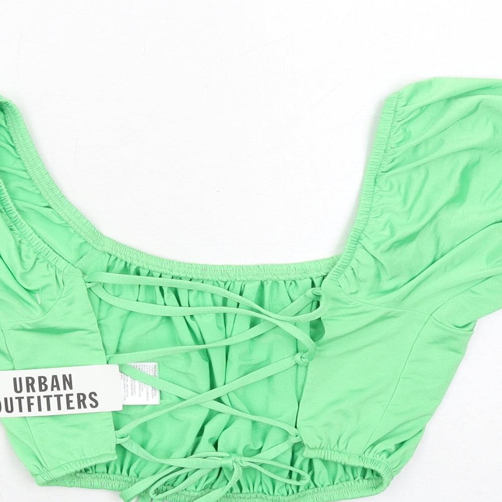 Urban Outfitters Womens Green Polyester Cropped Blouse Size S Off the Shoulder - Lace Up Back