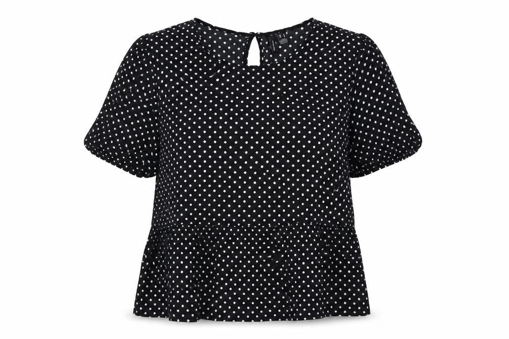 VERO MODA Womens Black Polka Dot Viscose Basic Blouse Size M Boat Neck