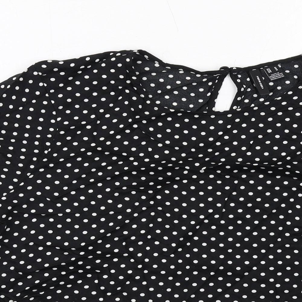VERO MODA Womens Black Polka Dot Viscose Basic Blouse Size M Boat Neck